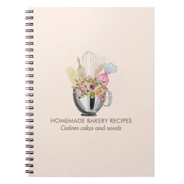 Bakery pastry watercolor soft pink hand tools notebook (Front)