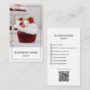 Bakery Photo QR Social Media Minimal White Business Card