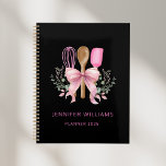 Bakery Pink Bow Utensils Modern Planner Notebook<br><div class="desc">Stay organised and inspired with this charming Bakery Pink Bow Utensils Modern Planner Notebook. Designed with pastry chefs, homemade bakers, and dessert enthusiasts in mind, this stylish planner combines practicality with a delightful aesthetic. The cover features a modern design adorned with elegant pink bow and baking utensils, reflecting your love...</div>