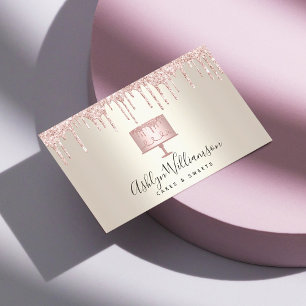 Bakery Pink Cake Gold Glitter Drips Dessert Gold Business Card