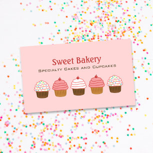 Bakery Pink Cupcake Elegant Business Card