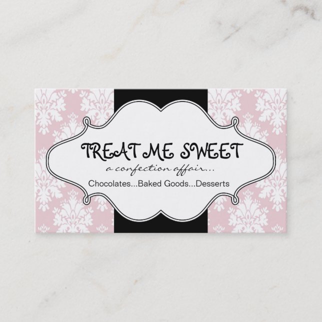 Bakery Pink Damask Business Cards (Front)