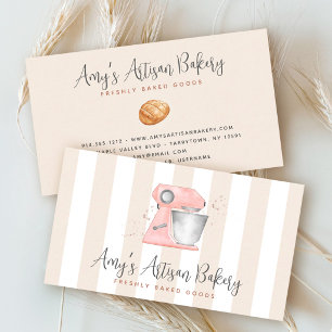 Bakery Pink Kitchen Stand Mixer Beige Stripes Business Card