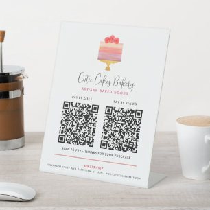 Bakery Pink Purple Cake Dessert 2 QR Code Pay Here Pedestal Sign