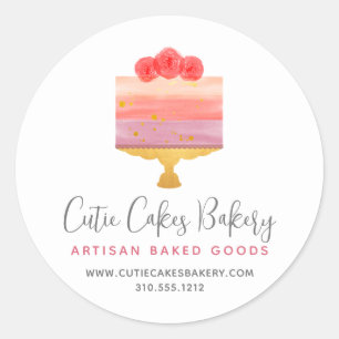 Bakery Pink Purple Cake Pastry Chef Dessert Modern Classic Round Sticker