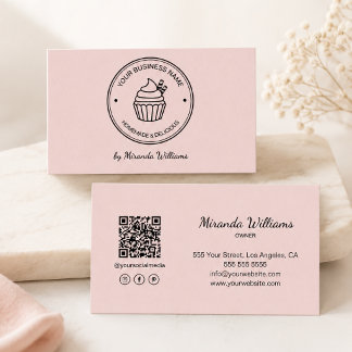 Bakery Pink Your Own Logo QR Social Media Business Card