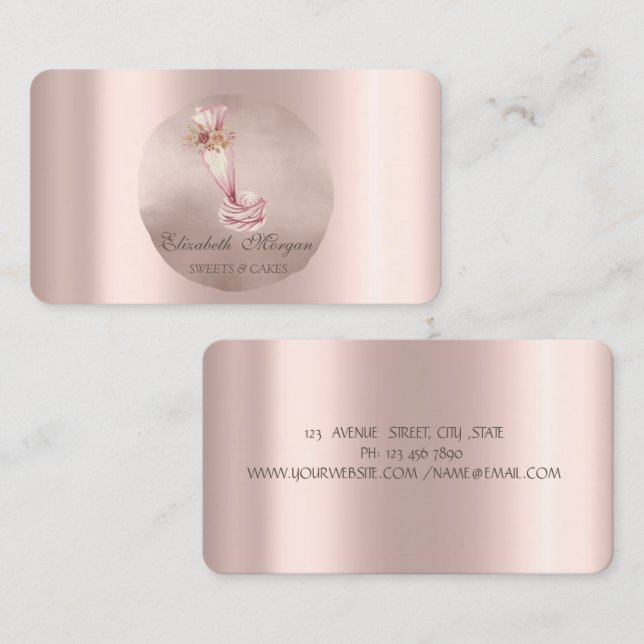 Bakery Piping Bag Flowers Rose Gold Circle   Business Card (Front/Back)