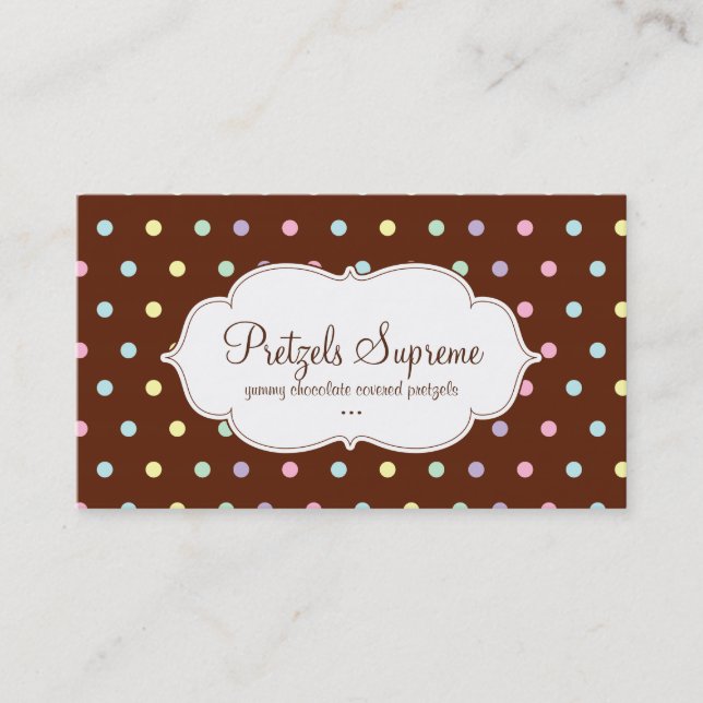 Bakery Polka Dots Chocolate Pink White Business Card (Front)