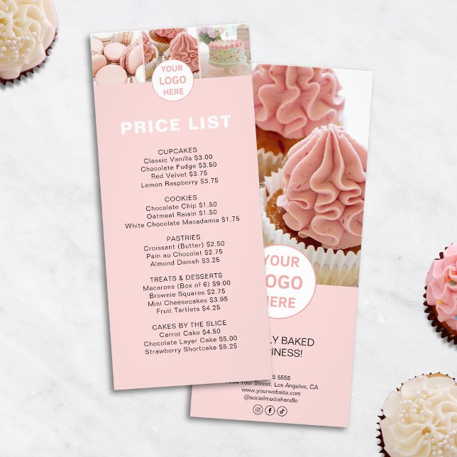 Bakery Price List Menu Custom Logo Pink  (Bakery Price List Menu Custom Logo Pink)