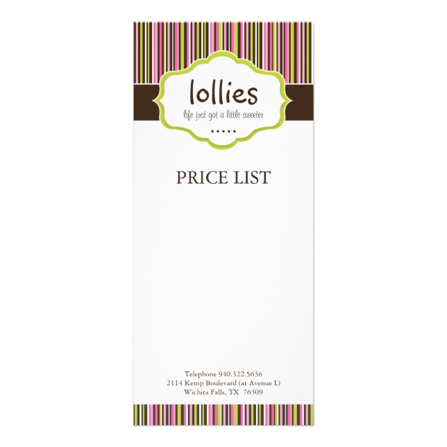 Bakery Price List Rack Card (Front)