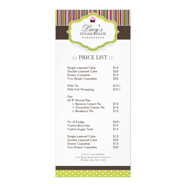 Bakery Price List Rack Card (Front)