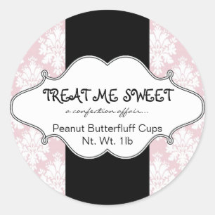 Bakery Product Labels Pink Damask Round Stickers
