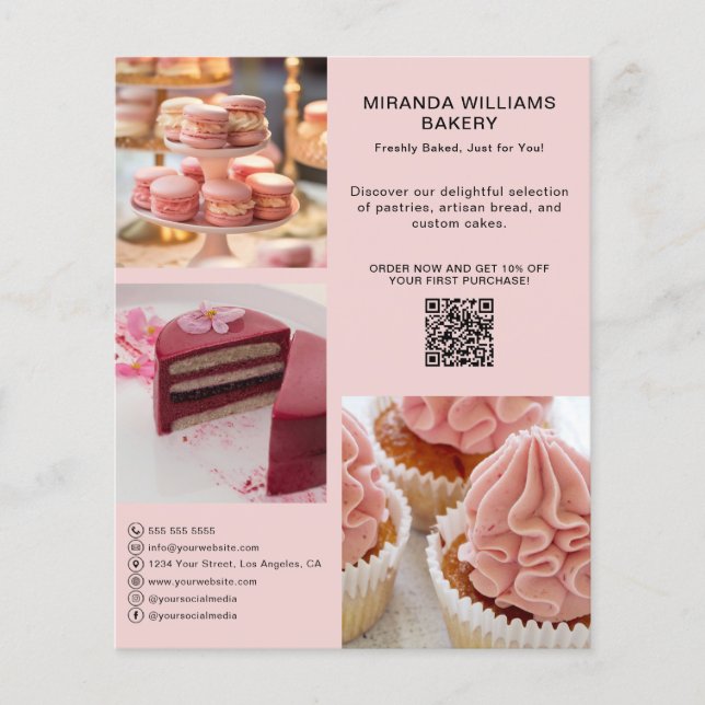 Bakery Promotional Photo Social Media QR Flyer (Front)