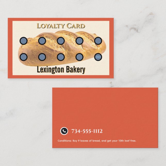 Bakery Punch Card | Pastry Loyalty Card Bread Red (Front/Back)