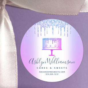 Bakery Purple Glitter Drips Cake Pastry Chef Chic Classic Round Sticker