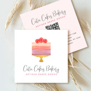 Bakery QR Code Pink Purple Cake Pastry Chef Modern Square Business Card