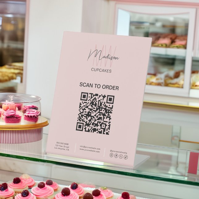 Bakery QR Scan Order Monogram Logo Business Pedestal Sign (Bakery QR Scan Order Monogram Logo Business Pedestal Sign)