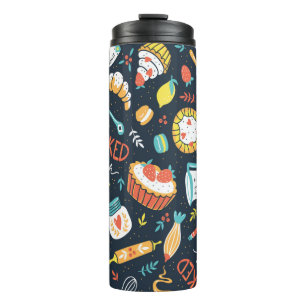 Bakery retro seamless pattern with dots and floral thermal tumbler