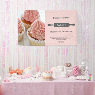 Bakery Rolling Pin Custom Photo Pink Business Banner