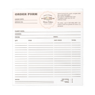 Bakery Rolling Pin Order Form Notepad