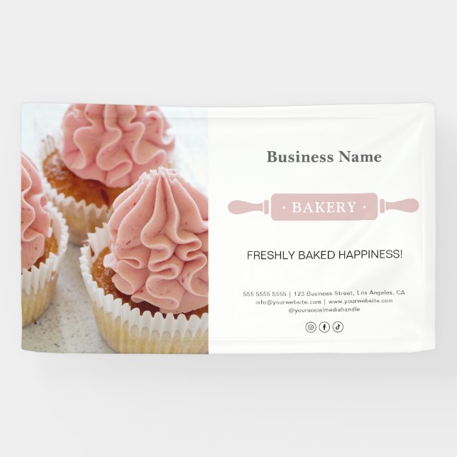 Bakery Rolling Pin Photo White and Pink Business Banner (Horizontal)