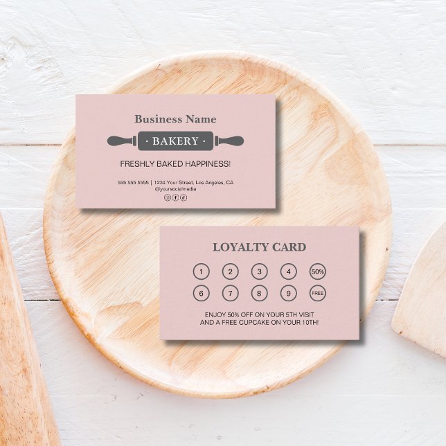 Bakery Rolling Pin Pink Business Reward Loyalty Card (Bakery Rolling Pin Pink Business Reward Loyalty Card)