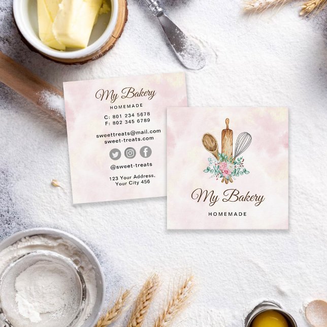 Bakery Rolling Pin Square Business Card (Creator Uploaded)