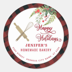 Bakery rolling pin whisk holiday packaging classic round sticker