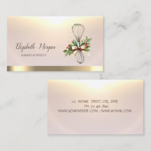 Bakery Rolling Pin Whisk Winter Flowers Gold Business Card