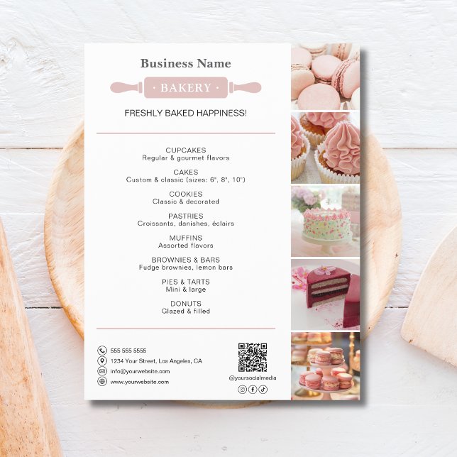Bakery Rolling White and Pin Photo QR Pink  Flyer (Bakery Rolling White and Pin Photo QR Pink Flyer)