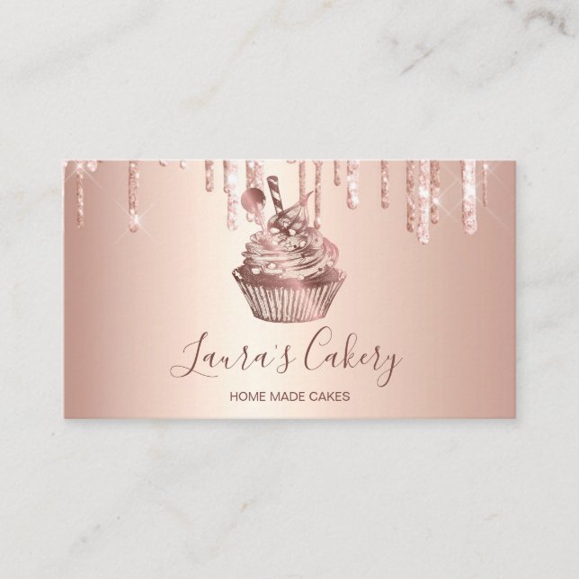 Bakery Rose Gold Drips Business Card (Front)