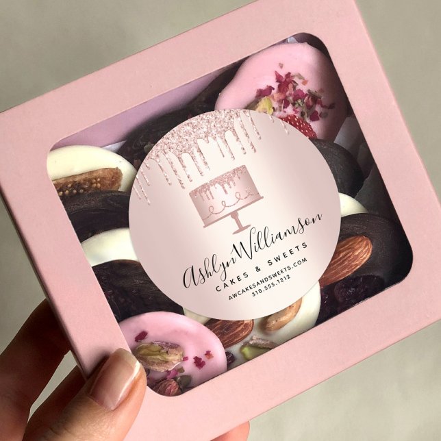 Bakery Rose Gold Glitter Drips Cake Pastry Chef Classic Round Sticker (Creator Uploaded)