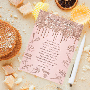 Bakery Rose Gold Glitter Pink Drip Price List Menu