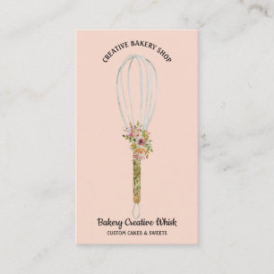Bakery Rustic Whisk Floral Blush Pink Business Card