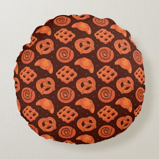 Bakery seamless pattern, texture. Boulangerie shop Round Cushion (Front)