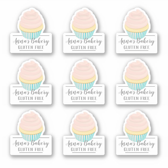 Bakery Shop Gluten Free Cute Pink Cartoon Cupcake (Front)