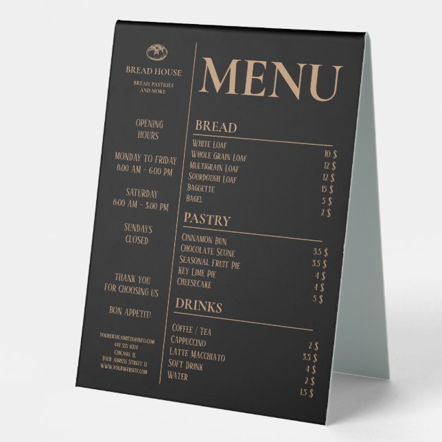 Bakery Small Caffee Table Menu (Front)