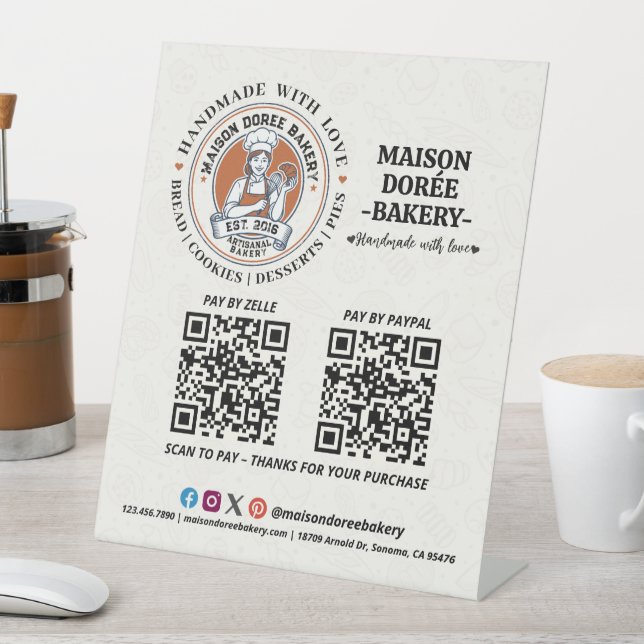 Bakery Store Pastry Cake Baker QR Code Pay Here Pedestal Sign (In SItu)
