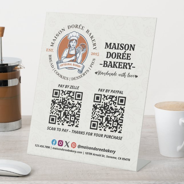 Bakery Store Pastry Cake Baker QR Code Pay Here Pedestal Sign (In SItu)