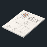 Bakery Store Pastry Chef Cake Baker Order Form Notepad<br><div class="desc">This vintage-style circular logo features a cheerful female pastry chef wearing a traditional white chef's hat and apron. She is framed by a warm orange circular backdrop and holds a wire whisk in one hand and a flaky croissant in the other, symbolizing her culinary expertise. Below her, a blank, elegant...</div>