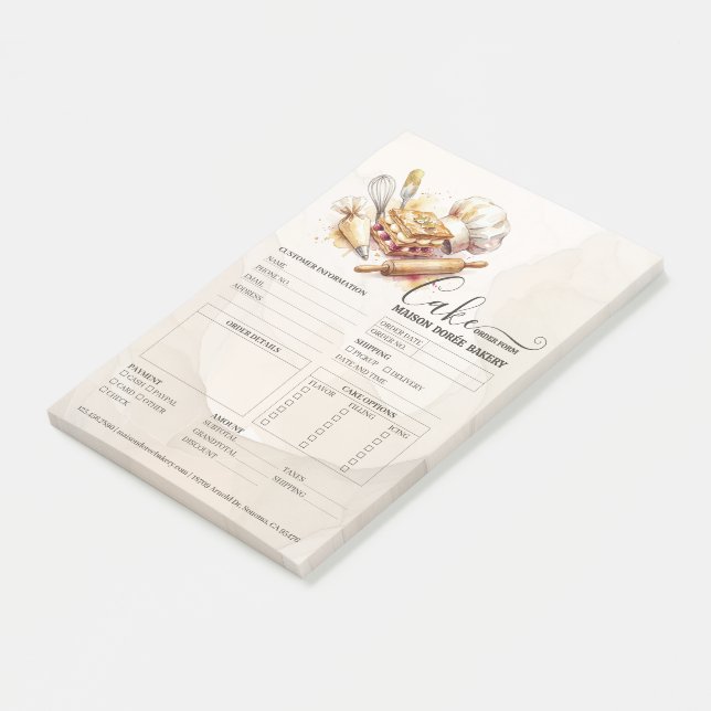 Bakery Store Pastry Chef Cake Baker Order Form Post-it Notes (Angled)