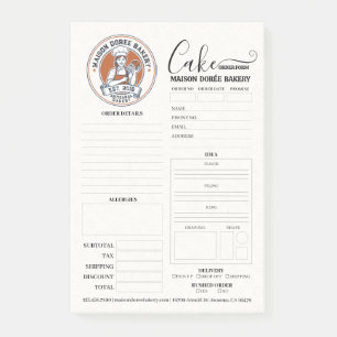 Bakery Store Pastry Chef Cake Baker Order Form Post-it Notes