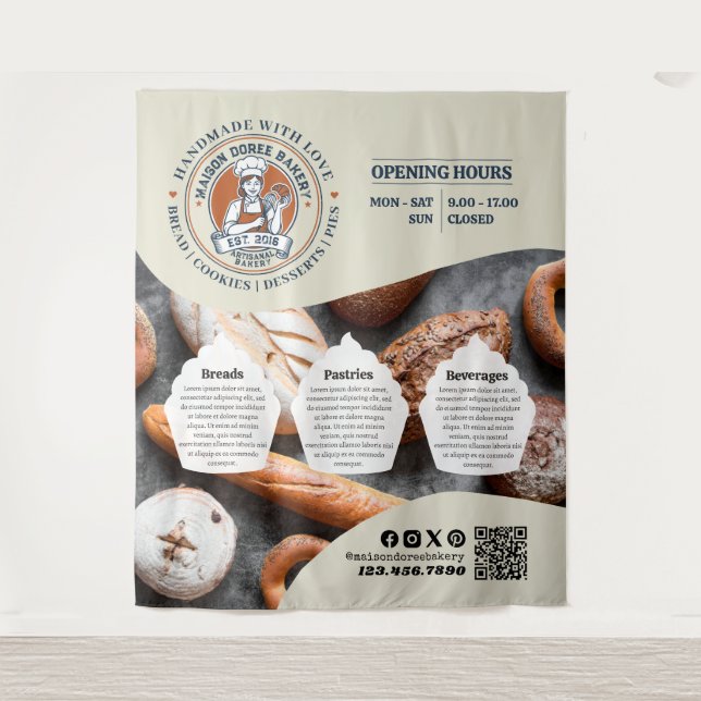 Bakery Store Pastry Chef Dessert Sweets Cake Baker Tapestry (Front)