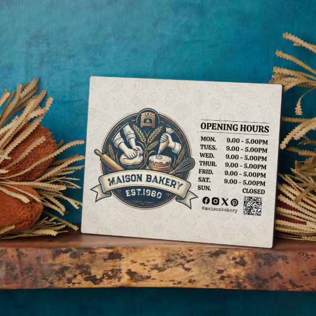 Bakery Store Pastry Chef Desserts Opening Hours Plaque (Side)