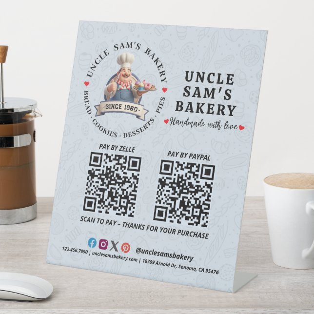 Bakery Store Pastry Chef Desserts QR Code Pay Here Pedestal Sign (In SItu)