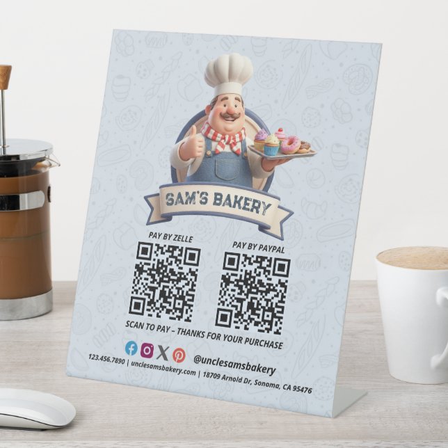 Bakery Store Pastry Chef Desserts QR Code Pay Here Pedestal Sign (In SItu)