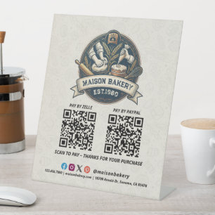 Bakery Store Pastry Chef Desserts QR Code Pay Here Pedestal Sign