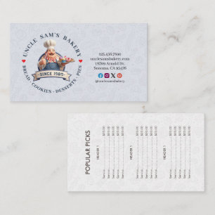 Bakery Store Pastry Chef Desserts Sweet Price List Business Card