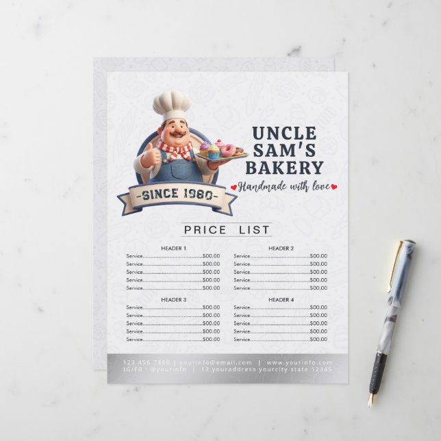 Bakery Store Pastry Chef Menu Price List Pay Here (Front/Back In Situ)