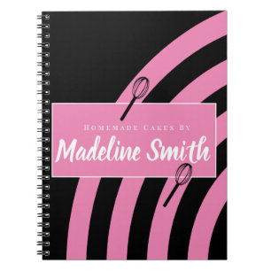Bakery Stripes Whisk Homemade Cake Pink Black Notebook